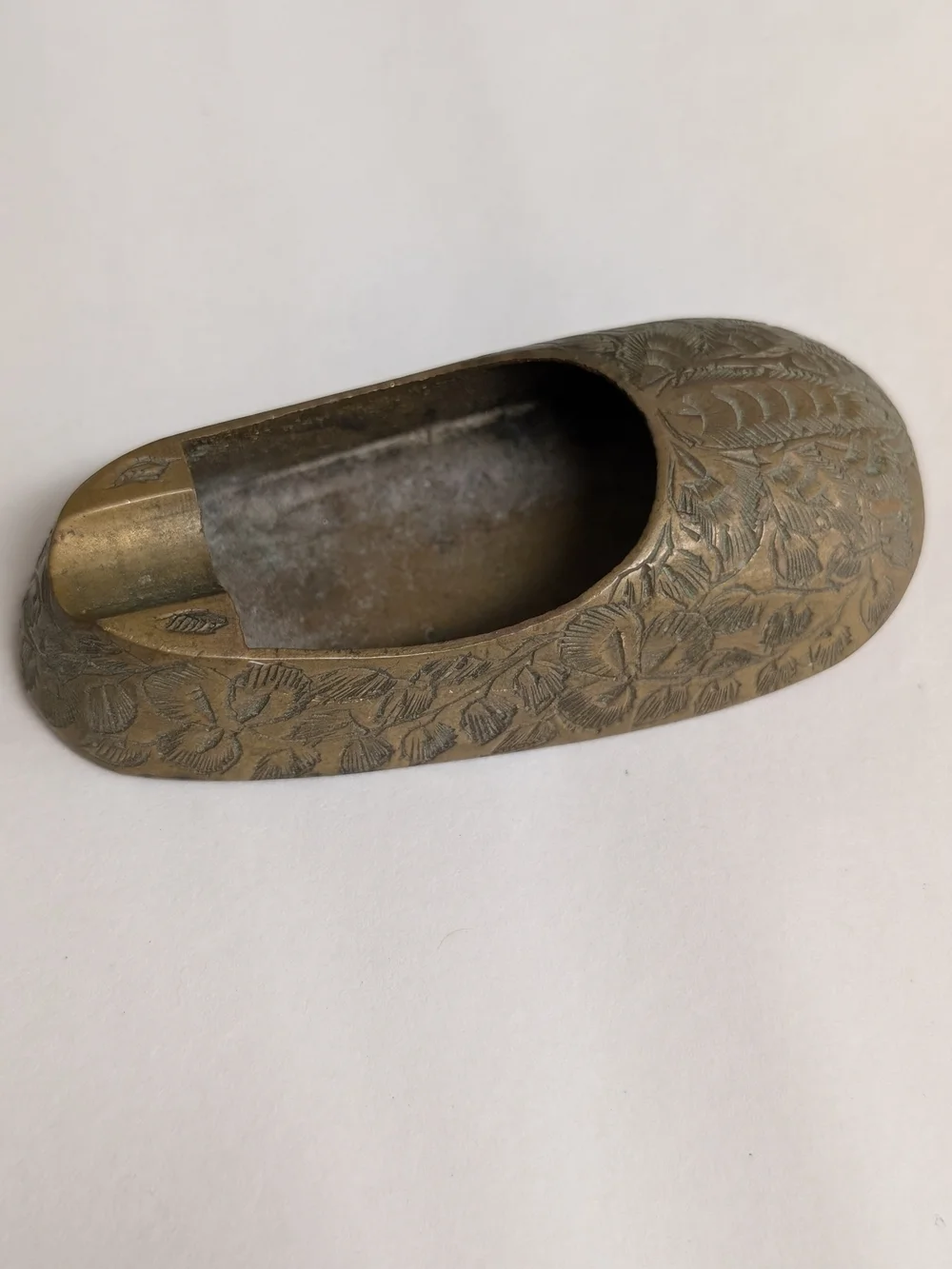 Vintage Miniature Brass Shoe Ashtray Engraved Ash Tray Small Incense Holder 1970